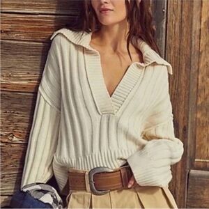 Free People We The Free Rudi Funnel Neck Chunky Knit Sweater Ivory Cream Small